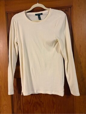 Vintage Ralph Lauren Cream Ribbed Long-Sleeve Tee